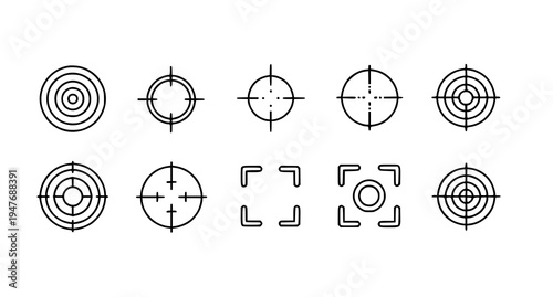 A set of vector graphic targets and crosshairs in a minimalist line art style