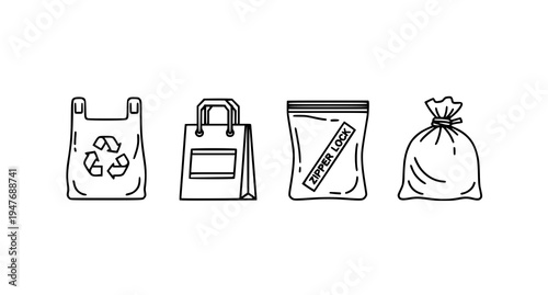 A set of four different types of bags in a simple line art style