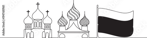 ulture building map flag fashion russia. one line art icon drawing vector