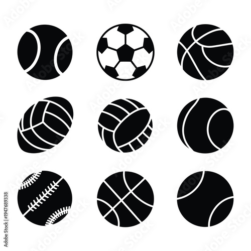 Sports balls icons football basketball tennis soccer baseball volleyball golf rugby bowling handball vector