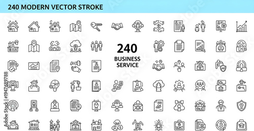 240 modern business service icons set with flat design vector illustration scalable graphic
