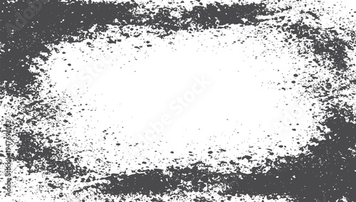 Black and white grunge texture with a central oval frame of distressed ink splatter patterns