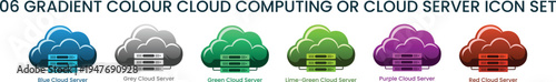Cloud Computing Server Icon Set – Gradient Cloud Storage Data Center Technology Vector Icons