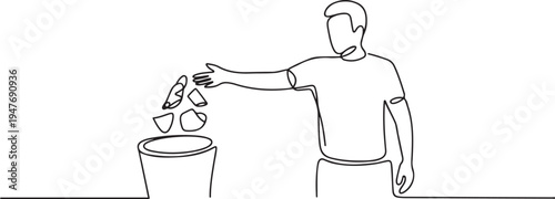man who is throwing garbage in a public place. one line art icon drawing vector