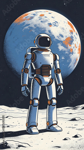 Astronaut standing on the lunar surface with Earth in the background