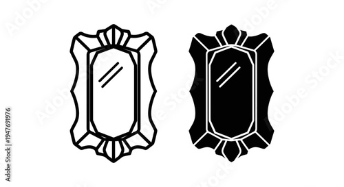 Two ornate mirror frames in black and white line art
