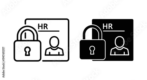 Black and white hr icons with padlocks and personnel documents