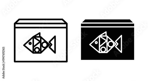 Black and white icons of fish in boxes