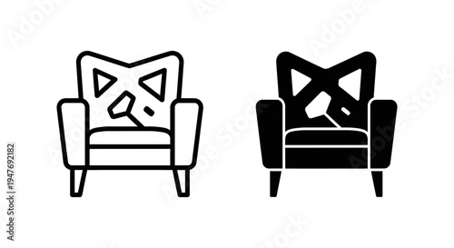 Vector illustration of two armchairs with pillows in line and solid styles