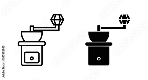 Two coffee grinders in black and white on a plain background for kitchen use