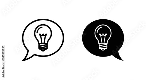 Black and white light bulb icons in speech bubbles
