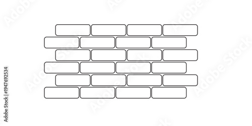 Collation of brick wall simple line icon. Brick stone icon wall construction architecture vector. Subway vector block rock white brick wall white background.  Modern masonry construction graphic.