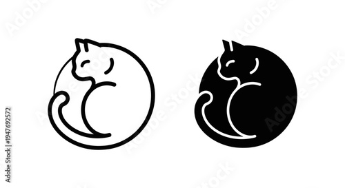 Black and white cat icons in circular shapes side by side