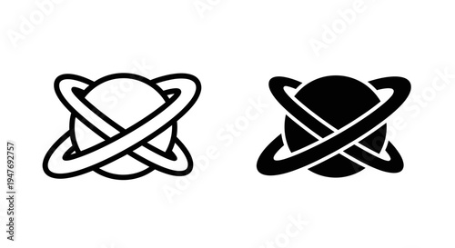 Black and white planet with rings icon set
