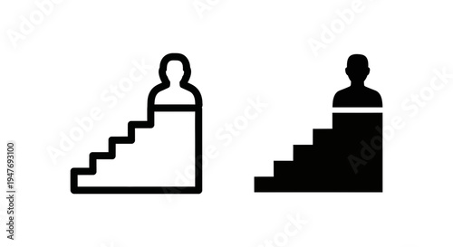 Black and white icons of people climbing up and down stairs separately