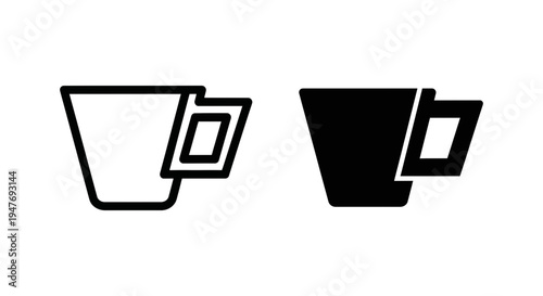 Black and white coffee cup icons with handle on the right side in simple line style
