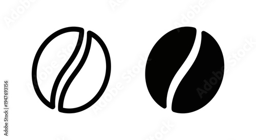 Black and white coffee bean icons in simple line style