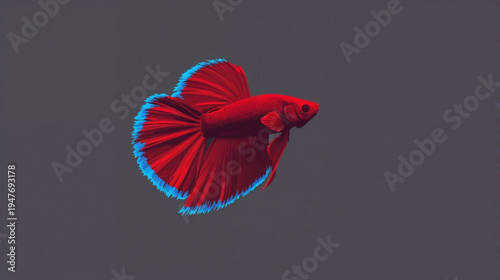 Flat vector graphic of a vibrant red Betta fish with flowing, electric-blue-edged fins