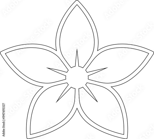 This elegant and simplistic five-petal flower vector graphic illustration features a clean outline, ideal for various creative design projects and a versatile botanical decorative element.
