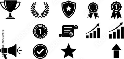 Achievement and success icons set flat design vector illustration scalable graphic for business and awards