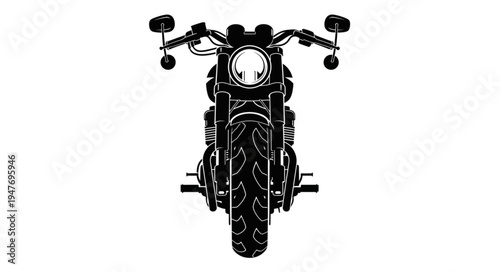 Front view of a classic black motorcycle with chrome details.