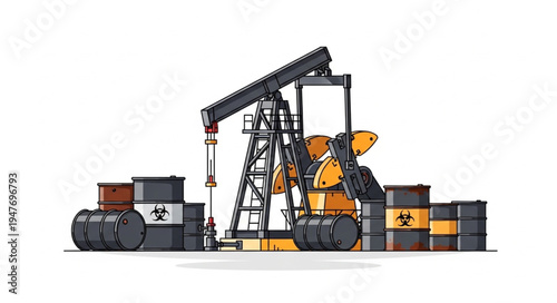 Oil Pump Jack and Barrels.