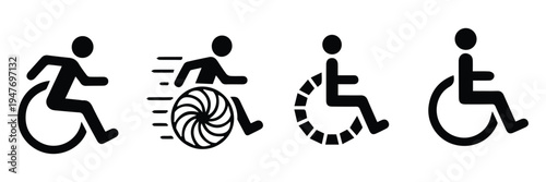 Wheelchair icon set. Handicapped, accessible, impairment, mobility, handicap. Disabled symbol on white background - stock vector.

