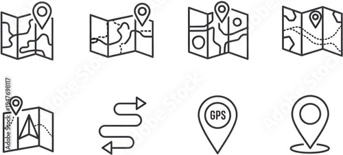 Business growth and location concepts flat design vector illustration with maps, pins, books, and GPS symbols for success and navigation