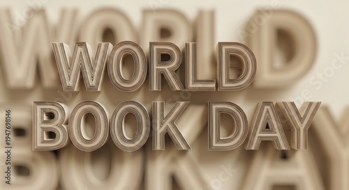 World Book Day text made of layered paper pages in neutral tones lettering typography