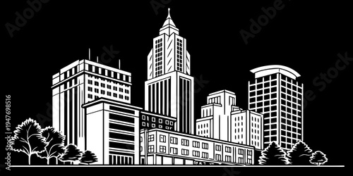 USA, US, U.S, United States - Raleigh skyline silhouettes minimalist monochrome panorama