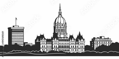 USA, US, U.S, United States - Albany capitol skyline silhouette minimalist monochrome panorama