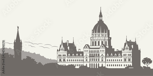 USA, US, U.S, United States - Albany capitol skyline silhouette minimalist monochrome panorama