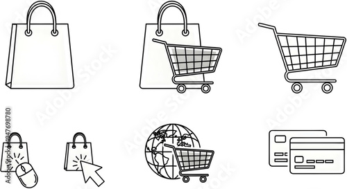 Shopping bags and carts set isolated on white background flat design vector illustration scalable graphic