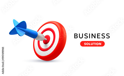 3d mesh red target with dart in center, realistic target icon with text space. Vector dartboard with blue arrow in bullseye for marketing strategy, business goal and financial success concept