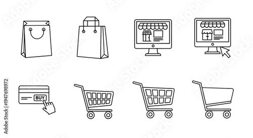 Shopping carts and online ecommerce icons set flat design vector illustration scalable graphic