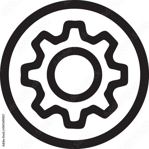 A 3d vector illustration of a red round button with gears design and a circle ring shape, representing a professional business symbol or a casino poker chip element for a success concept set