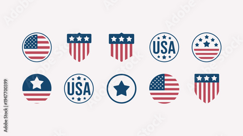 USA sticker icons American insignia flat style