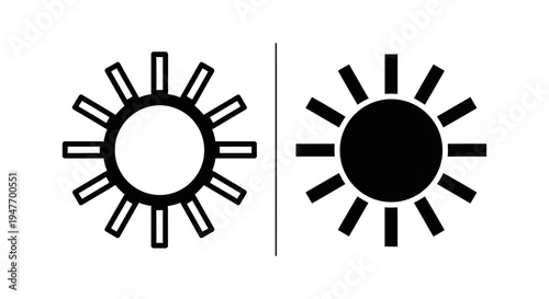 Black and white sun symbols with rays