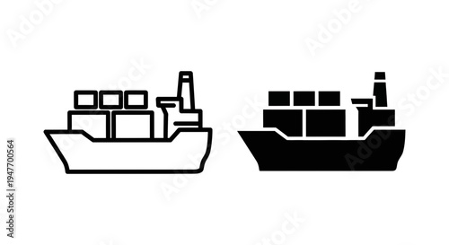 Black and white cargo ship icons with containers on deck
