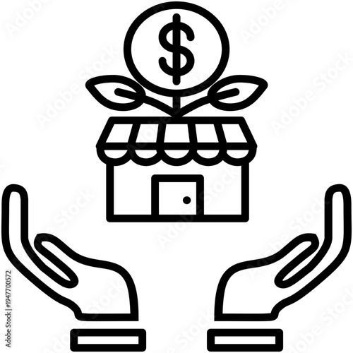 Local Economy Support Icon, Hand Growth Business Symbol Vector Stock Illustration, Line Icon Style Design.