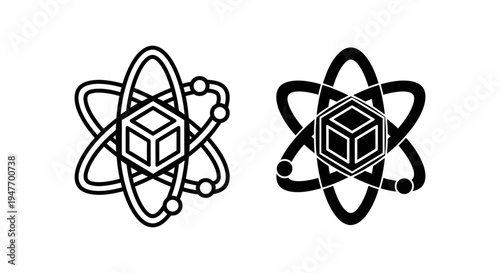 Black and white atom symbols with cube centers