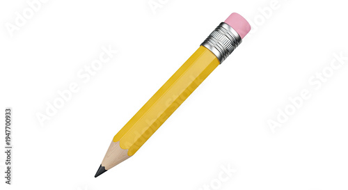 Yellow pencil with pink eraser on a white background