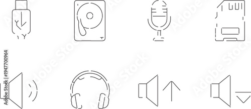 Black medical icon set featuring a vector illustration of a stethoscope and technology symbols for web design and business concept