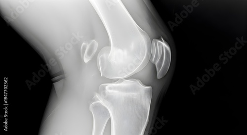 Human Knee Joint X-ray Showing Femur, Patella, Tibia, and Fibula Bones