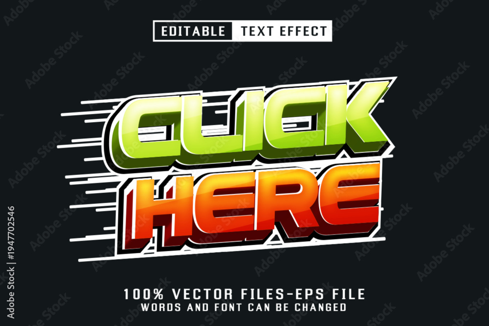 Fototapeta premium Click Here 3d Text - Editable Text Effect