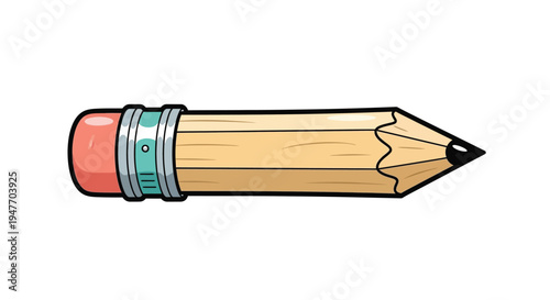Cartoon illustration of a classic wooden pencil with a red eraser