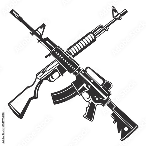 Crossed Assault Rifles Military Emblem Vector