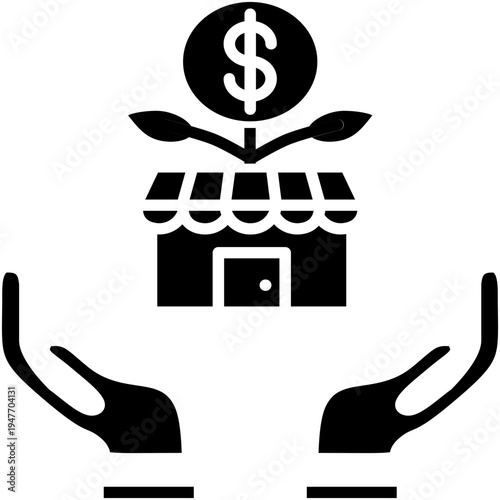 Local Economy Support Icon, Hand Growth Business Symbol Vector Stock Illustration, Solid Icon Style Design.