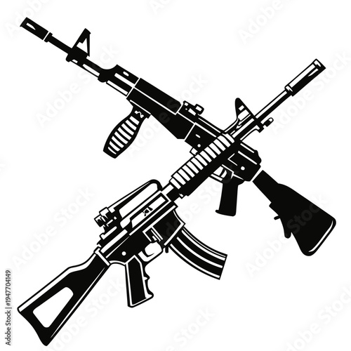 Crossed Assault Rifles Military Emblem Vector