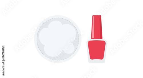 Cosmetic items a cotton pad and a red nail polish bottle